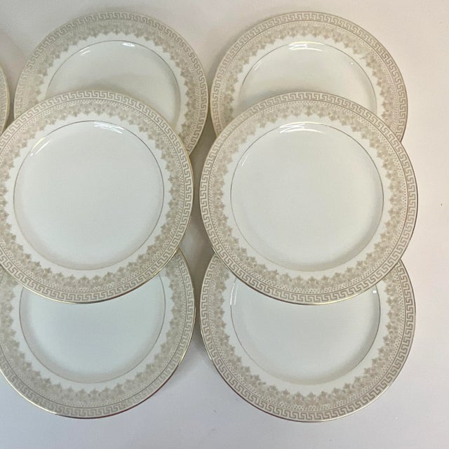 Limoges, France Early 1900s Antique French Regency Limoges Salad Plates With Greek Key Rim - Set of 9 For Sale - Image 4 of 10