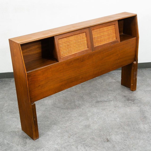 Mid-Century Modern Mid Century Modern Headboard Bed Frame Full Size Cane Doors Walnut Vintage MCM For Sale - Image 3 of 11
