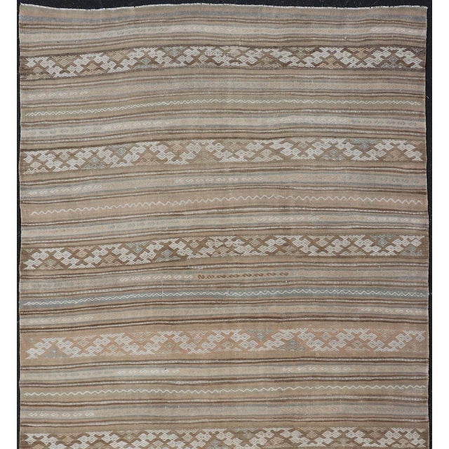 Cream Vintage Turkish Flat-Weave Striped Kilim in Taupe, Cream, and Light Brown For Sale - Image 8 of 11