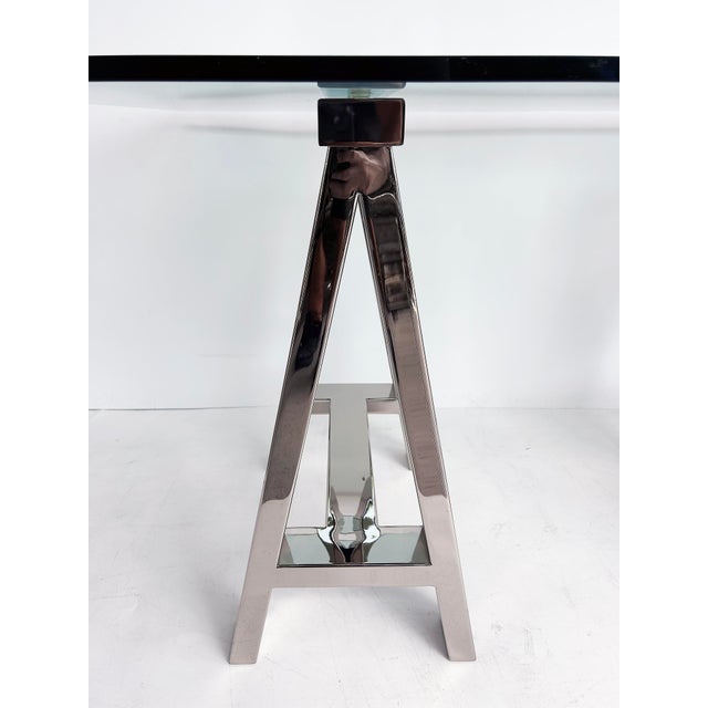 Williams Sonoma Home "Mason" Sawhorse Glass Top Table/Writing Desk For Sale - Image 12 of 15