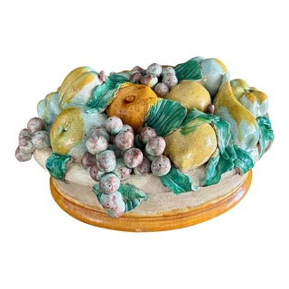 Vintage Majolica Style Fruit Centerpiece Bowl For Sale