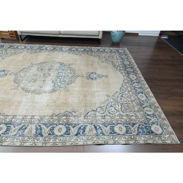 1970s Vintage Persian Handmade Wool Cotton Beige Area Rug For Sale - Image 4 of 11