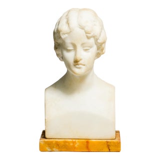 Lovely Small Hand Carved White Marble Statue Sculpture Woman Bust Profile Antique Art Home Decor For Sale