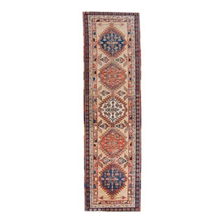 1900s Antique Geometric Medallion Hand-Knotted Wool Runner - 3′7″ × 12′7″ For Sale