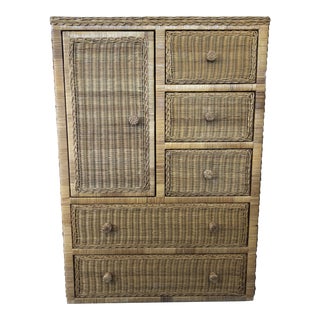 1960s Vintage Henry Link Style Wicker Chest of Drawers For Sale