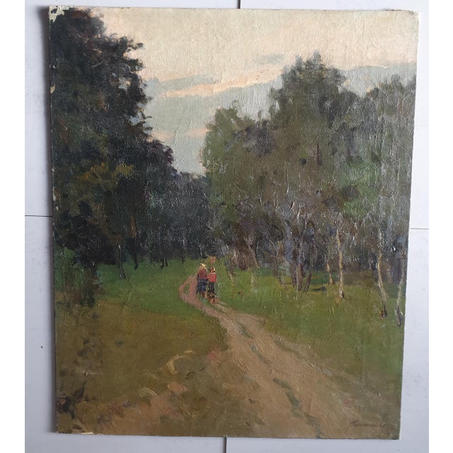Green Original Ukrainian Impressionism Painting: Woodland Scenery, 1962 60-50 For Sale - Image 8 of 10