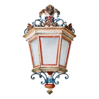 Hollywood Regency Italian Hand-Carved Lantern Wall Light, 1980s For Sale