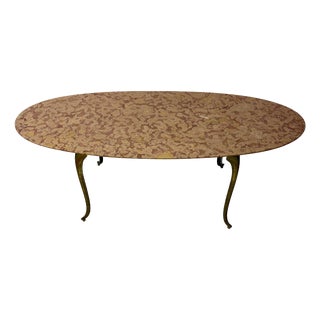Oval Brass Coffee Table with Marble Top, 1950s For Sale