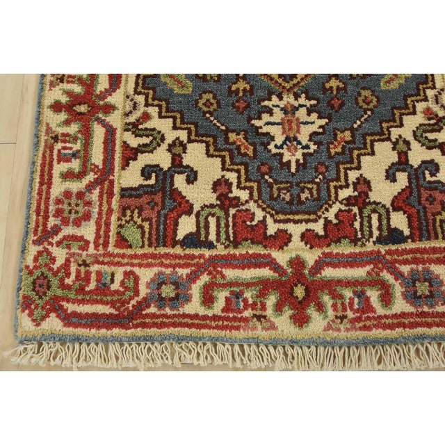Textile Heriz Runner 2’6” X 6’1” Blue Wool Tribal Hand-Knotted Oriental Rug For Sale - Image 7 of 9