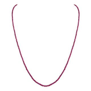 Natural 100 Carat Natural Ruby Bead Single Strand Necklace with Silver Clasp For Sale