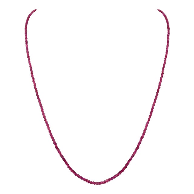 Natural 100 Carat Natural Ruby Bead Single Strand Necklace with Silver Clasp For Sale