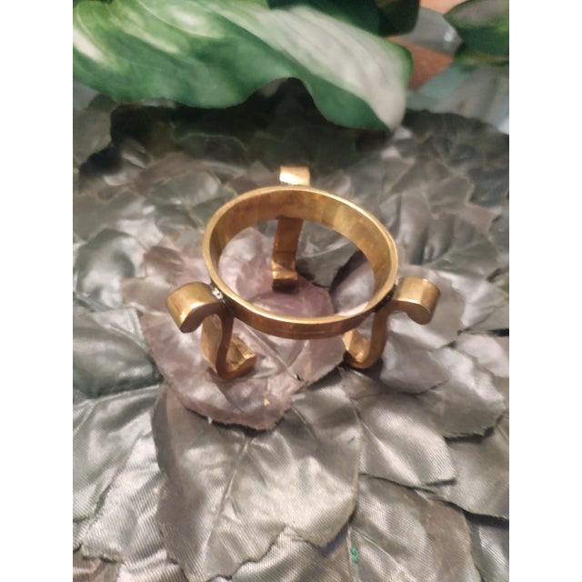 Brass Vintage Floral Pink Green Brass Cloisonne Egg on Brass Stand For Sale - Image 8 of 9