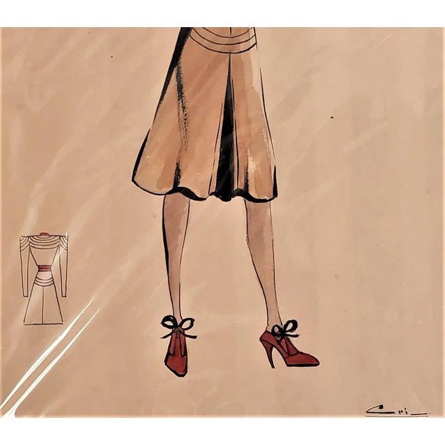 Matted Large Original Mid-Century French Couture Sport Fashion Drawing For Sale - Image 4 of 6