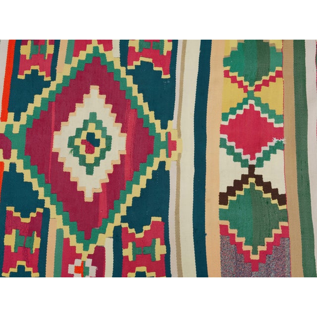 1970s Vintage Handmade Wool Cotton Pink Green Runner Rug For Sale In San Francisco - Image 6 of 11