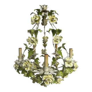Mid Century Italian Tole Floral Chandelier For Sale