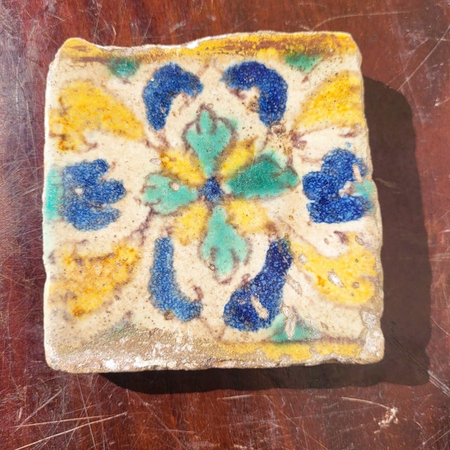 Green Vintage Polychrome Glazed Earthenware Tiles, Set of 6 For Sale - Image 8 of 12