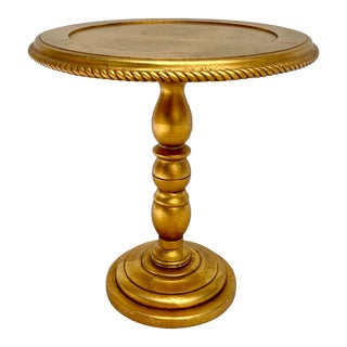 Hollywood Regency Gold Leaf Round Pedestal Side Table For Sale