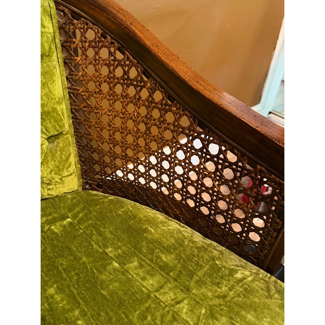 Vintage Green Velvet & Cane Accent Chair W/ Cushion For Sale - Image 10 of 14