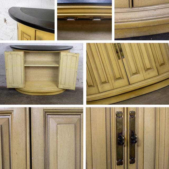 Mid to Late 20th Century Neoclassic Revival Blonde Oak Demilune Cabinet or Console and Mirror For Sale - Image 16 of 18