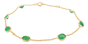 Dainty 14k Gold Emerald Station Chain Bracelet Gift for Wife