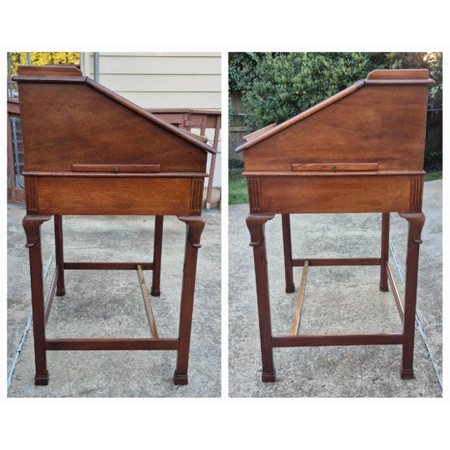 1990s Lexington Palmer Home Mahogany Slant Front Leather Top Architect Drafting Table Standing Desk For Sale - Image 9 of 11