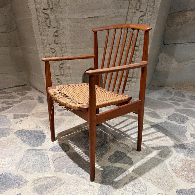 Attr Arne Vodder Solid Wood Frame Curved Spindle Backrest Woven Paper Cord For Sale In San Diego - Image 6 of 15