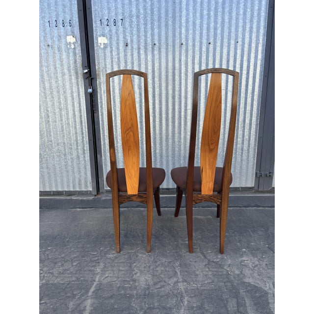 Wood 1985 Pair of Jeffrey Greene Palm and Mahogany High Back Dining Chairs For Sale - Image 7 of 12
