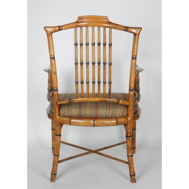 Hollywood Regency Wood Faux Bamboo Arm Chairs by Baker Chairish