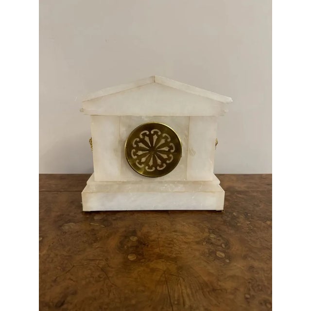 Late 19th Century Antique Victorian Alabaster Mantel Clock, 1890 For Sale - Image 5 of 9