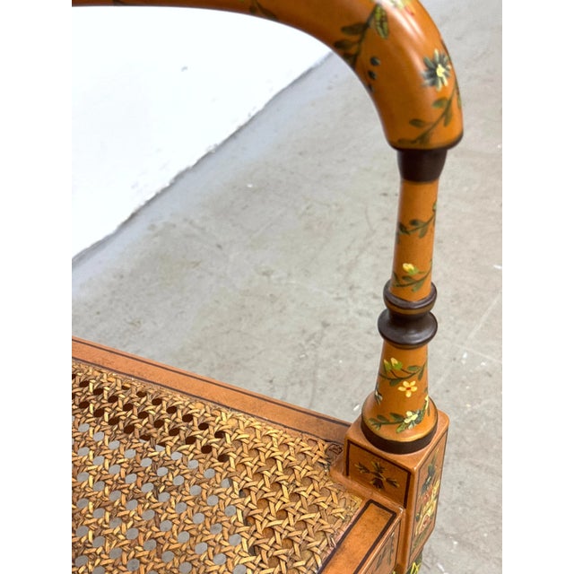 Late 20th Century Elegant Sheraton Style Painted Floral Cane Settee With Neoclassical Detailing For Sale - Image 13 of 14