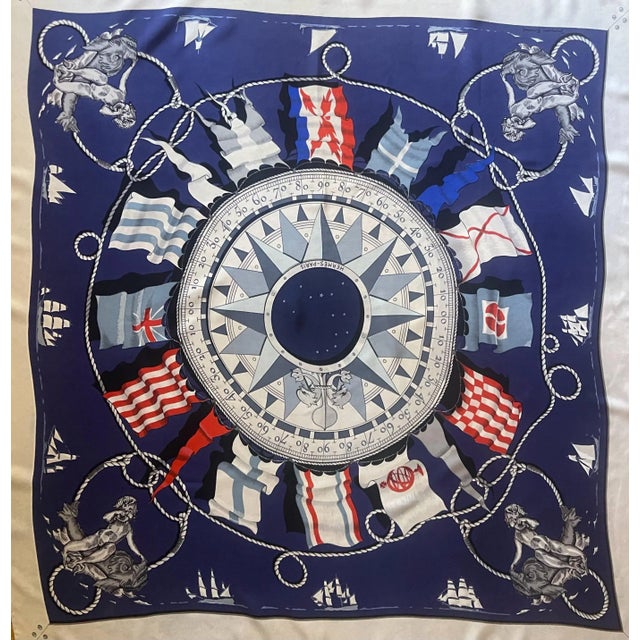 Contemporary Hermès Silk Scarf “Sextants” 1981 For Sale - Image 3 of 10