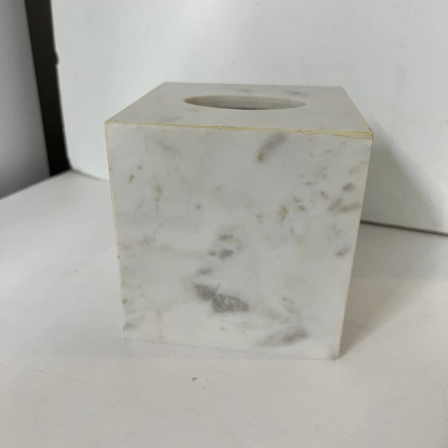 Farmhouse Vintage White Marble Cube Tissue Box Cover For Sale - Image 3 of 5