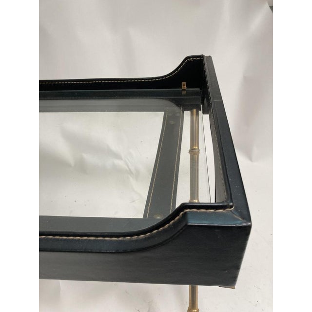 Metal Coffee Table in Sheathed Leather by Jacques Adnet, 1950s For Sale - Image 7 of 14