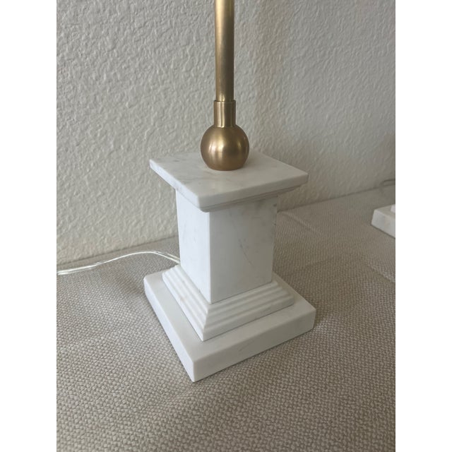 Transitional Thomas O'Brien Visual Comfort Brett Buffet Lamps, White Marble, Hand Rubbed Brass - Set of 2 For Sale - Image 3 of 12
