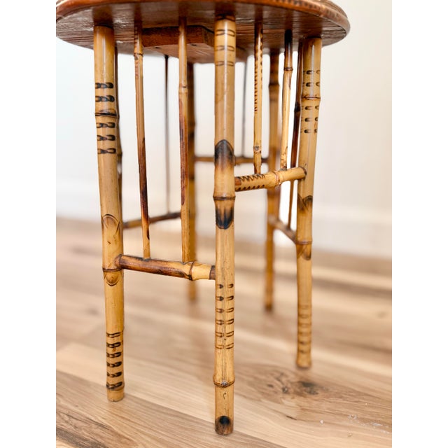 Antique English Tortoiseshell Bamboo Side Table, Woven Rush Top For Sale - Image 11 of 12