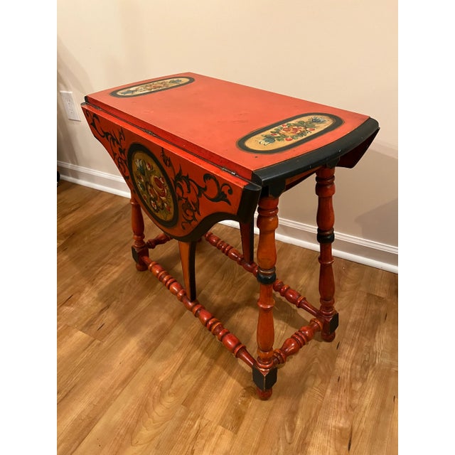 19th Century Colonial Drop Leaf Side Table With Hand Painted Tole Details, Half Serpentine Leafs, and Butterfly Supports For Sale - Image 13 of 13