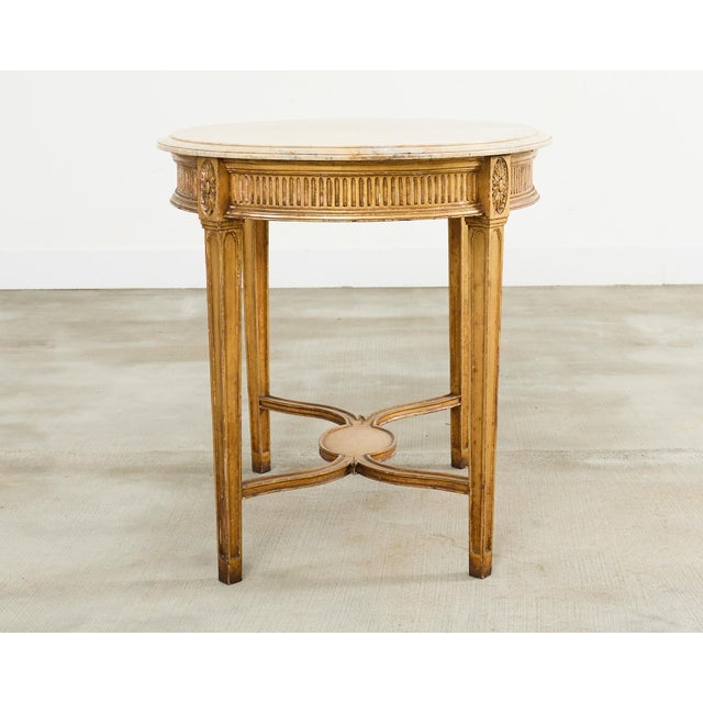 French Louis XVI Neoclassical Style Marble Top Center Table For Sale - Image 4 of 12