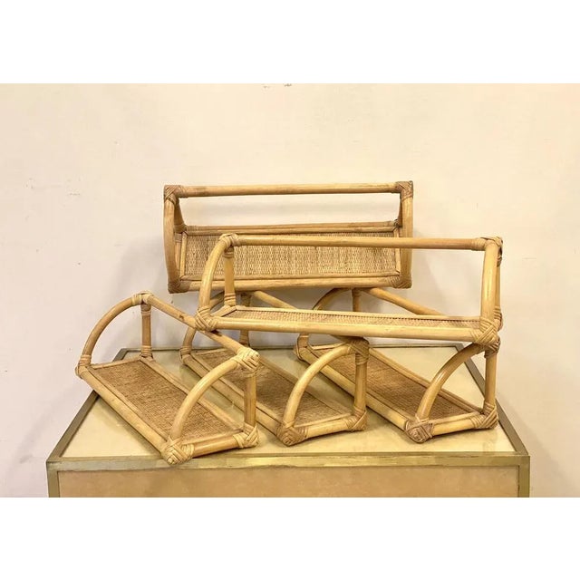 Mid-Century Modern Wicker Shelves and Bamboo, 1970s, Set of 5 For Sale - Image 3 of 8