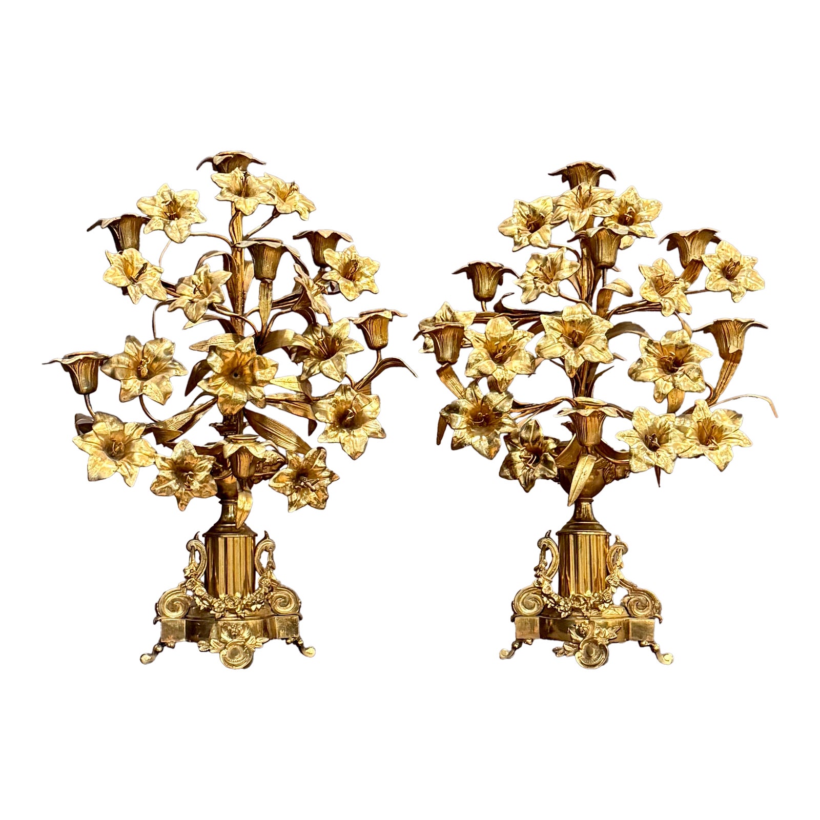 Late 19th Century Pair of French Napoleon III Gilt Bronze Floral