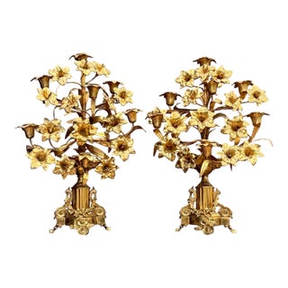 Late 19th Century Pair of French Napoleon III Gilt Bronze Floral Seven-Light Candelabra For Sale