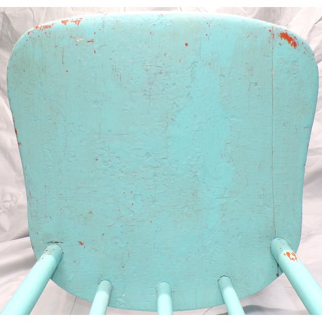 Vintage Chippy Turquoise Wooden Farmhouse Shabby Chic Accent Chair For Sale - Image 12 of 13