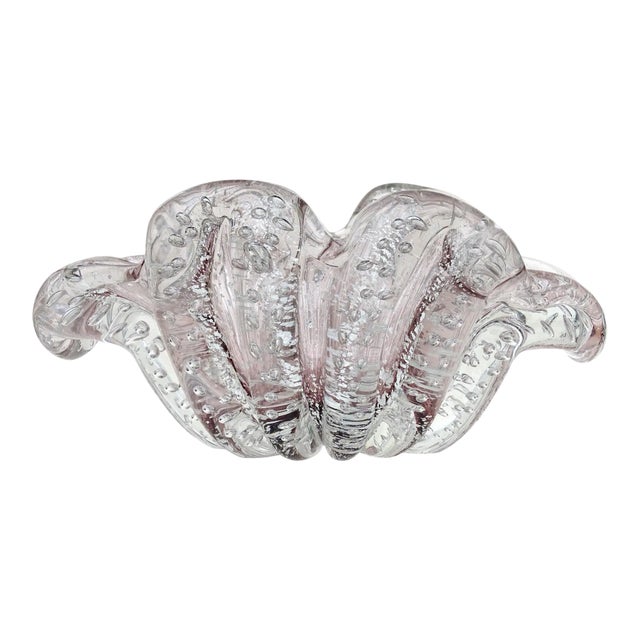 Murano Barovier Toso Vintage Purple Lavender Silver Flecks Italian Art Glass Midcentury Flower Form Bowl For Sale