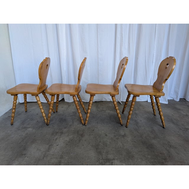 Wood Vintage Tyrolean Farmhouse Heart Cutout Wooden Dining Chairs, 1970s, Set of 4 For Sale - Image 7 of 18