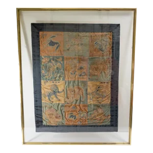 19th Century Chinese Silk Embroidered Assembled Panel of Zodiac Panels