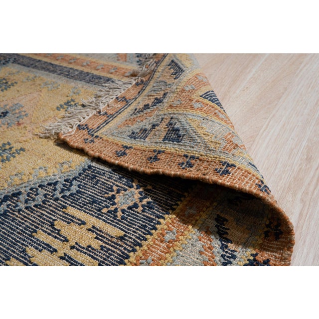 Modern 8x10 Luna Kilim Blue Geometric Modern Flatweave Wool Carpet Rug For Sale - Image 3 of 6
