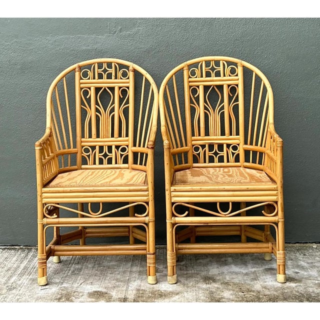 Mid-Century Modern Vintage Rattan Brighton Pavillion High Back Rattan Chairs - A Pair For Sale - Image 3 of 12