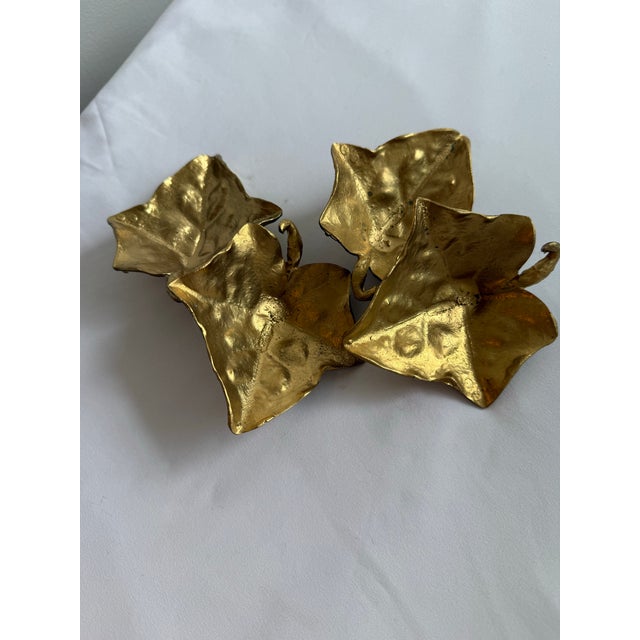 Vintage Brass Set of 4 Oak Leaf Catchall Plates or Ash Trays For Sale - Image 4 of 12