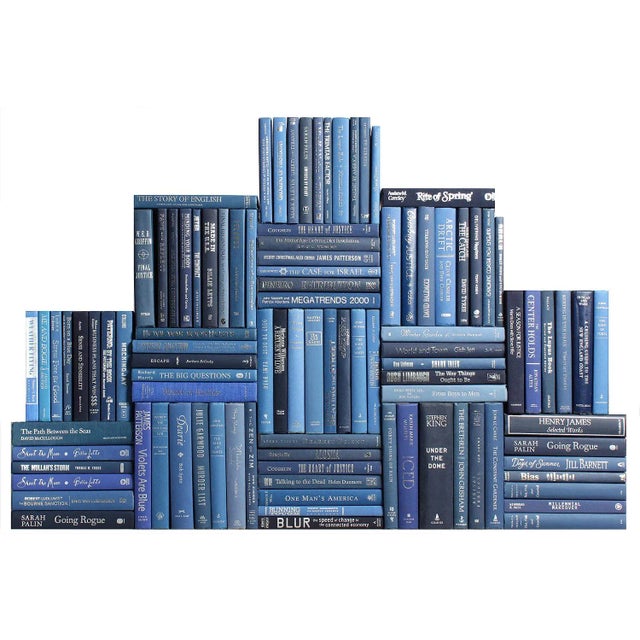 English Decorative Books - Denim & Silver Book Wall - Set of 100 Blue Books For Sale - Image 3 of 3