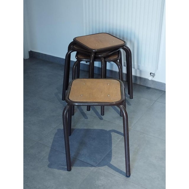 Vintage Industrial Stackable Bar Stools from Mullca, France, 1950s, Set of 4 For Sale - Image 6 of 16