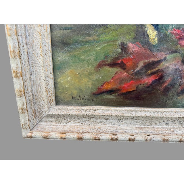 Vintage Impressionistic Potted Floral Still Life Signed Oil Painting on Canvas For Sale - Image 9 of 10